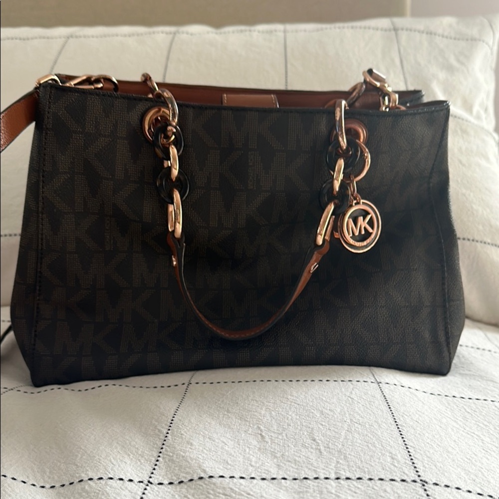 Michael Kors Brown and Gold Shoulder Bag with Structured Shape